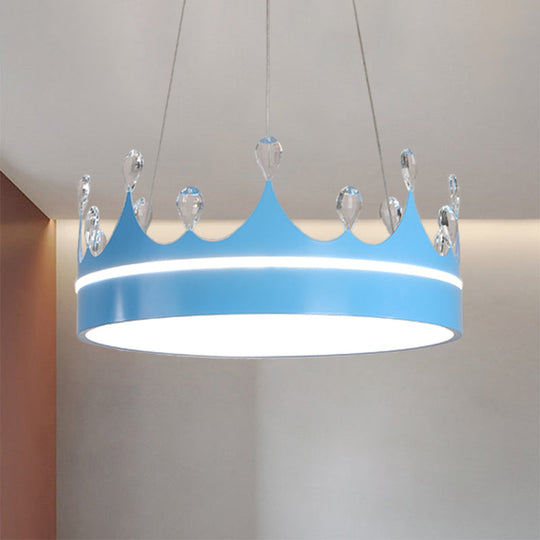 Modern Metal Crown Chandelier Light With Led Suspended Lighting And Crystal Deco - Pink/Blue/Gold