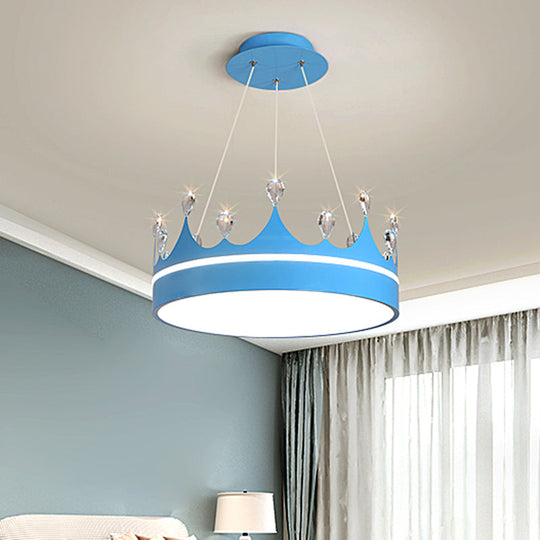 Modern Metal Crown Chandelier Light With Led Suspended Lighting And Crystal Deco - Pink/Blue/Gold