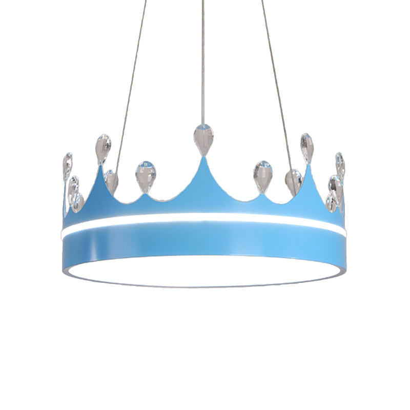 Modern Metal Crown Chandelier Light With Led Suspended Lighting And Crystal Deco - Pink/Blue/Gold