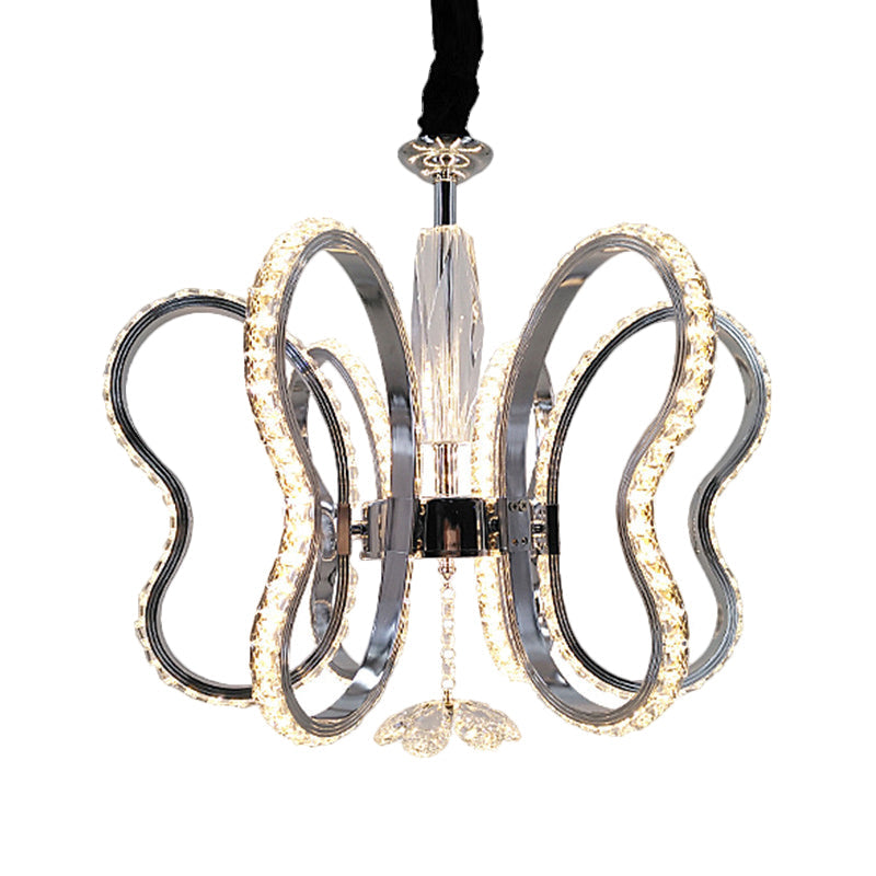 Butterfly Crystal LED Pendant Chandelier in Chrome - Restaurant Ceiling Hanging Light with Warm/White Glow