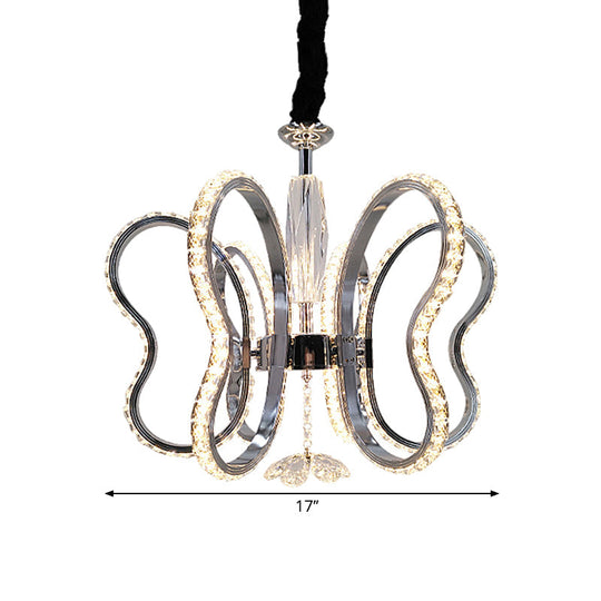 Butterfly Crystal LED Pendant Chandelier in Chrome - Restaurant Ceiling Hanging Light with Warm/White Glow