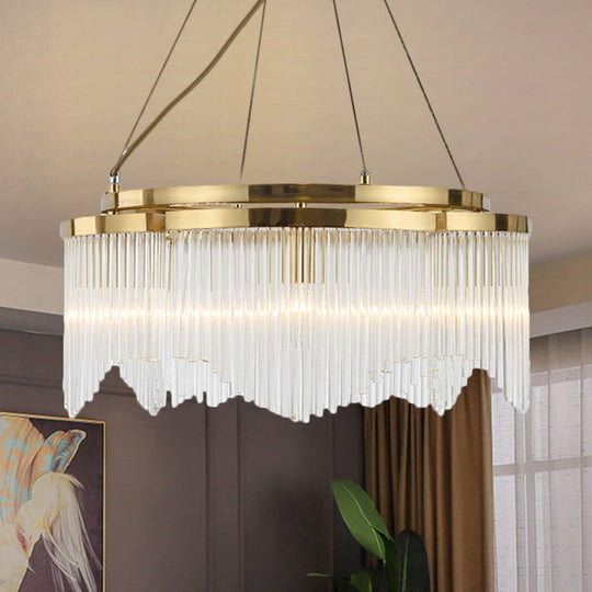 Modern Crystal Rod Circle Chandelier - 5 Head Gold Ceiling Hanging Light for Dining Room