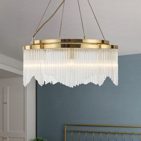 Modern Gold Circle Chandelier With Crystal Rods - 5 Heads Ceiling Hanging Fixture For Dining Room