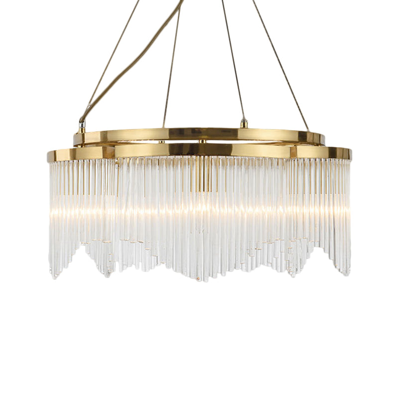 Modern Crystal Rod Circle Chandelier - 5 Head Gold Ceiling Hanging Light for Dining Room