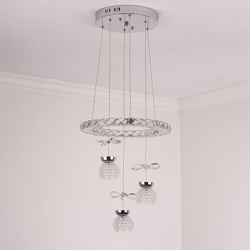 Modern K9 Crystal Chandelier with Hoop Design - 3/5 Bulbs Ceiling Pendant in Chrome