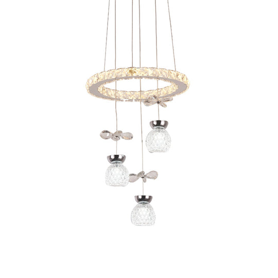 Modern K9 Crystal Chandelier with Hoop Design - 3/5 Bulbs Ceiling Pendant in Chrome