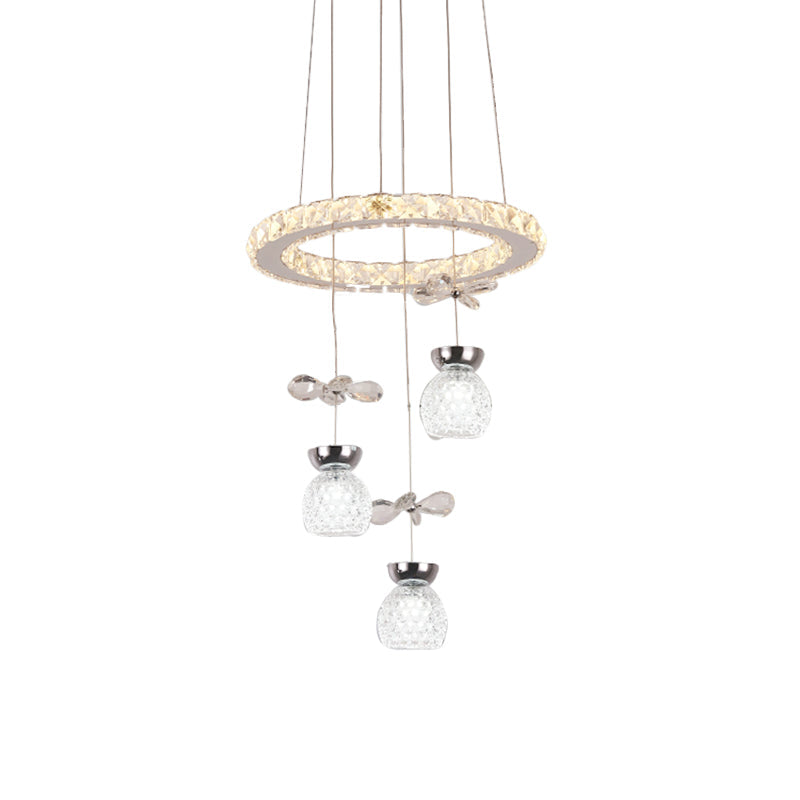 Modern K9 Crystal Chandelier With Hoop Design - Chrome Finish 3/5 Bulb Ceiling Pendant