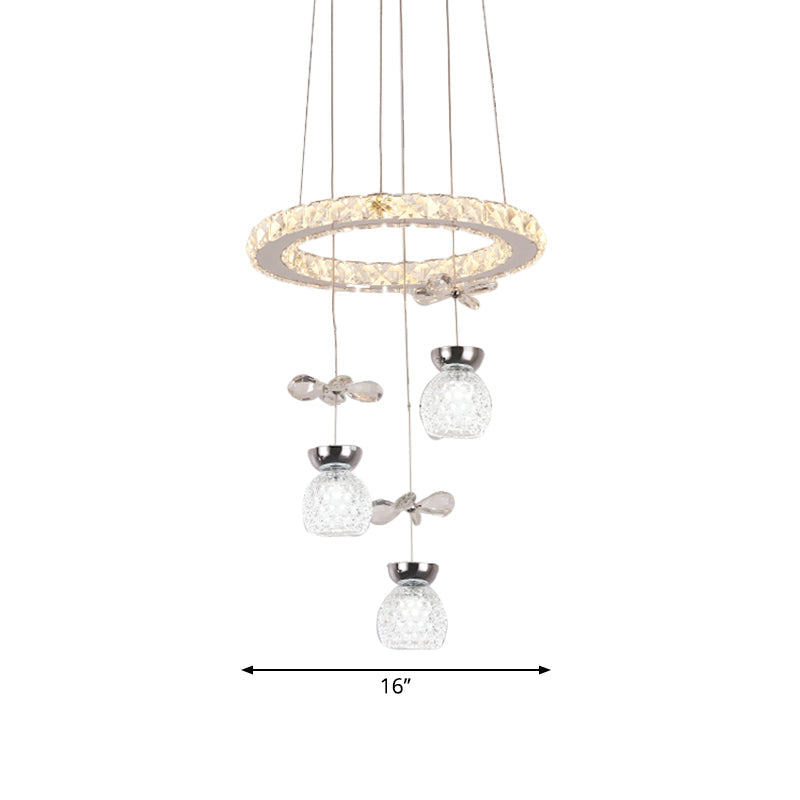 Modern K9 Crystal Chandelier with Hoop Design - 3/5 Bulbs Ceiling Pendant in Chrome