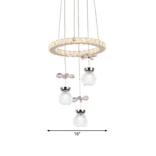 Modern K9 Crystal Chandelier with Hoop Design - 3/5 Bulbs Ceiling Pendant in Chrome