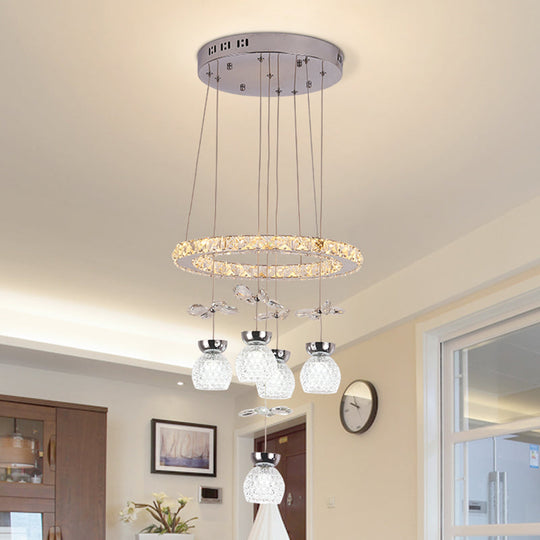 Modern K9 Crystal Chandelier with Hoop Design - 3/5 Bulbs Ceiling Pendant in Chrome