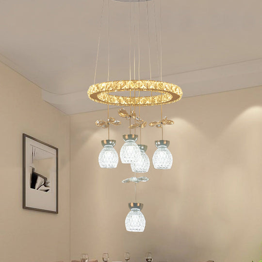 Modern K9 Crystal Chandelier with Hoop Design - 3/5 Bulbs Ceiling Pendant in Chrome