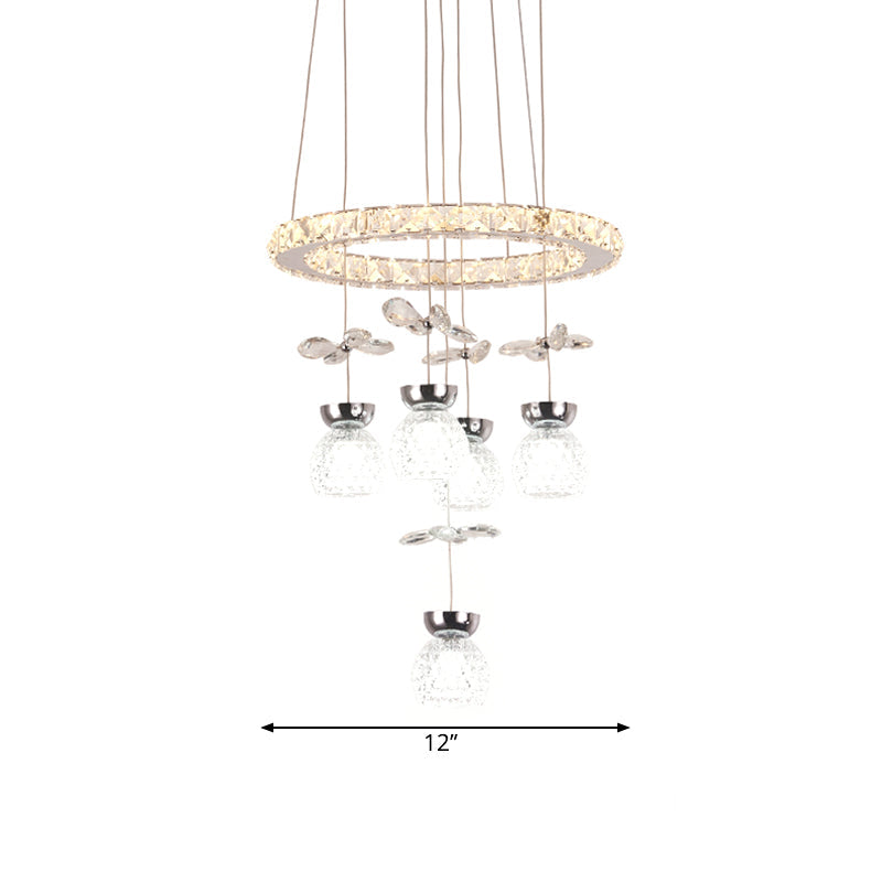 Modern K9 Crystal Chandelier with Hoop Design - 3/5 Bulbs Ceiling Pendant in Chrome