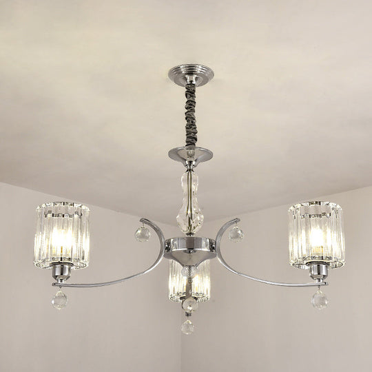 Modern 3-Light Chrome Chandelier with Clear Crystal Shade