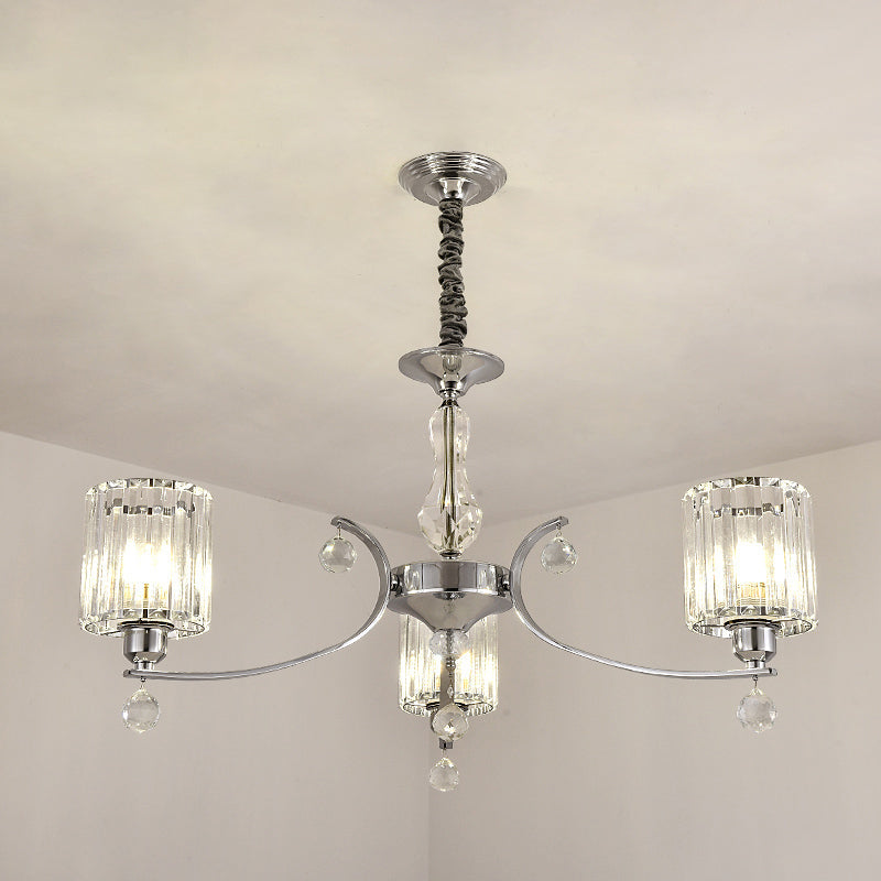 Modern Chrome 3-Light Chandelier Pendant With Clear Crystal Shade