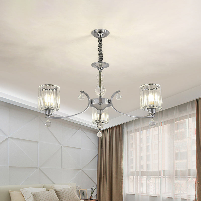 Modern 3-Light Chrome Chandelier with Clear Crystal Shade