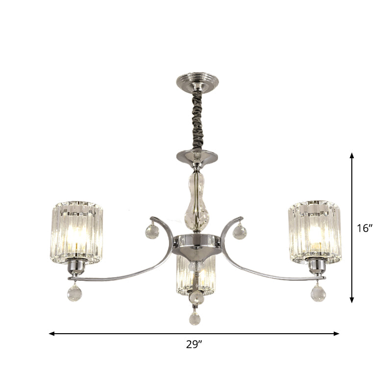 Modern Chrome 3-Light Chandelier Pendant With Clear Crystal Shade