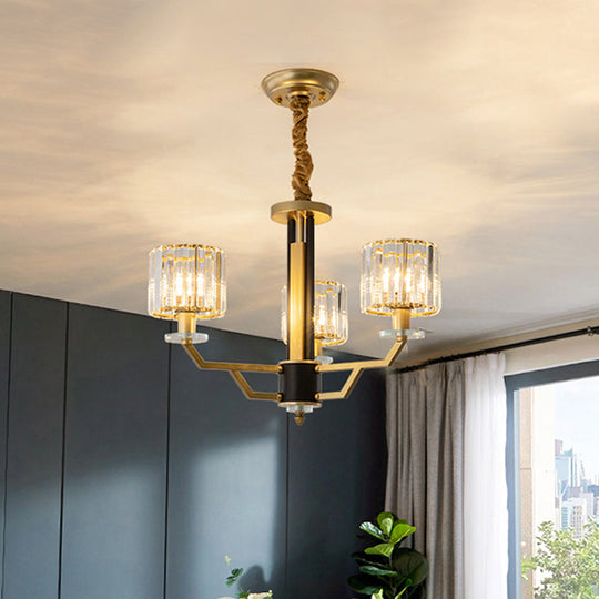 Contemporary Gold Chandelier with Crystal Prisms - 3/6 Heads Suspension Lamp for Dining Room