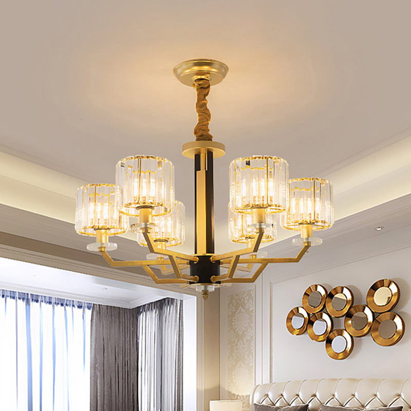 Contemporary Gold Chandelier with Crystal Prisms - 3/6 Heads Suspension Lamp for Dining Room