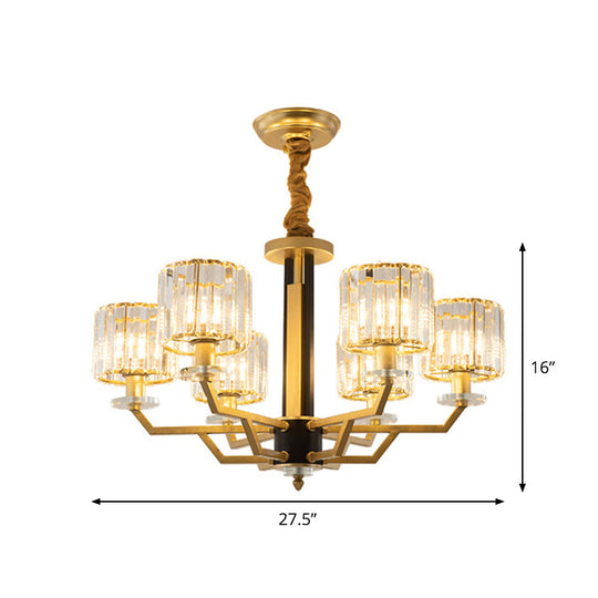 Contemporary Gold Chandelier with Crystal Prisms - 3/6 Heads Suspension Lamp for Dining Room