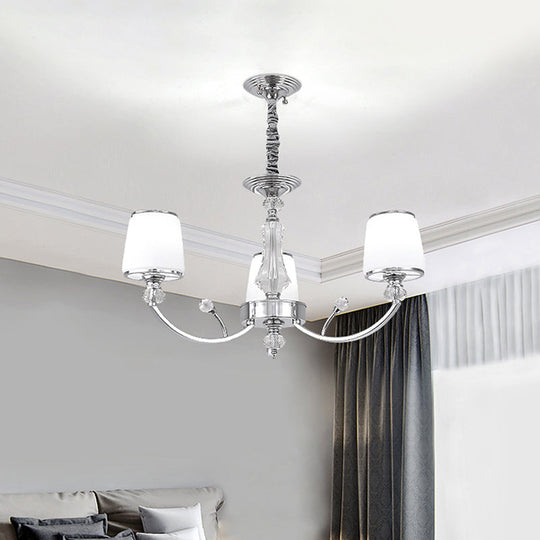 Modern White Glass Cone Chandelier: 3/6 Lights Chrome Suspended Lighting Fixture 3 /