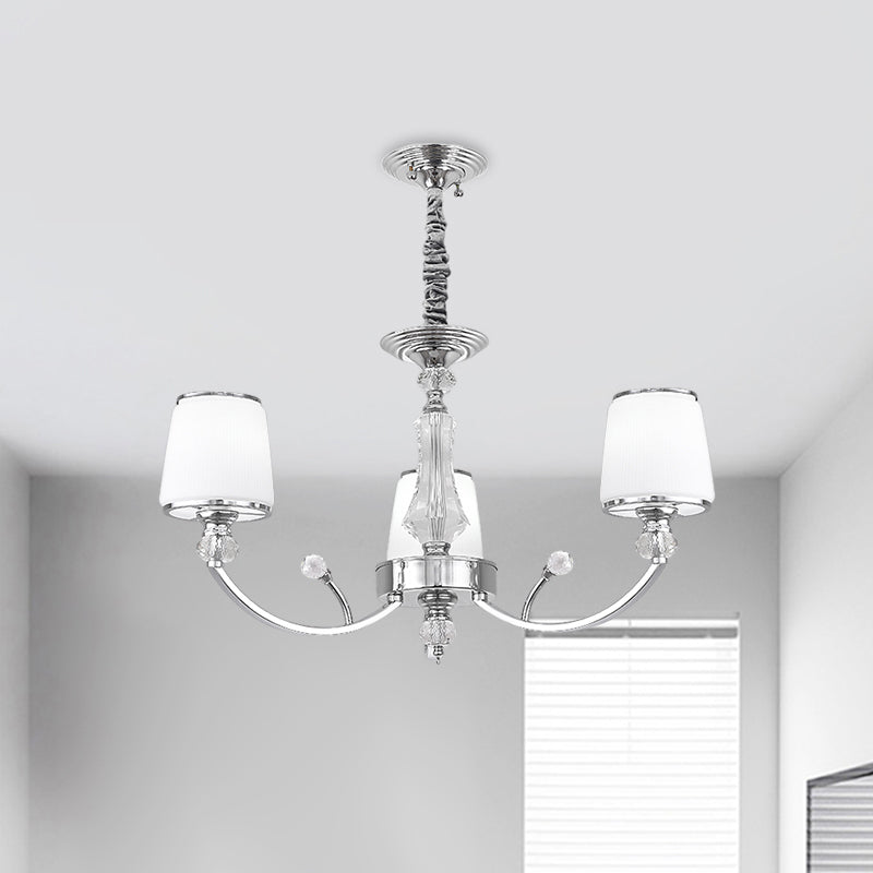 Modern White Glass Cone Hanging Chandelier - 3/6 Lights in Chrome