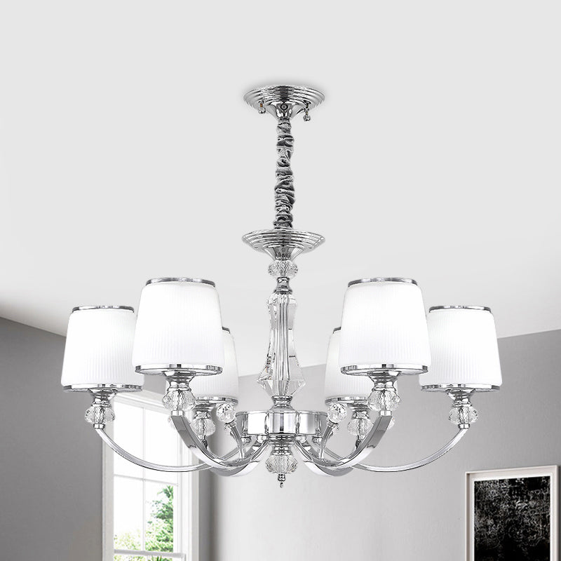 Modern White Glass Cone Chandelier: 3/6 Lights Chrome Suspended Lighting Fixture 6 /