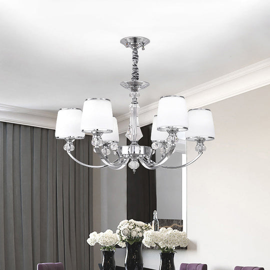 Modern White Glass Cone Chandelier: 3/6 Lights Chrome Suspended Lighting Fixture