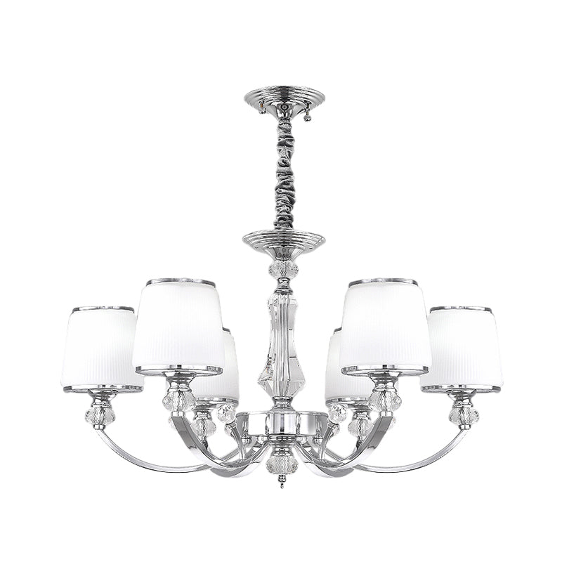 Modern White Glass Cone Chandelier: 3/6 Lights Chrome Suspended Lighting Fixture