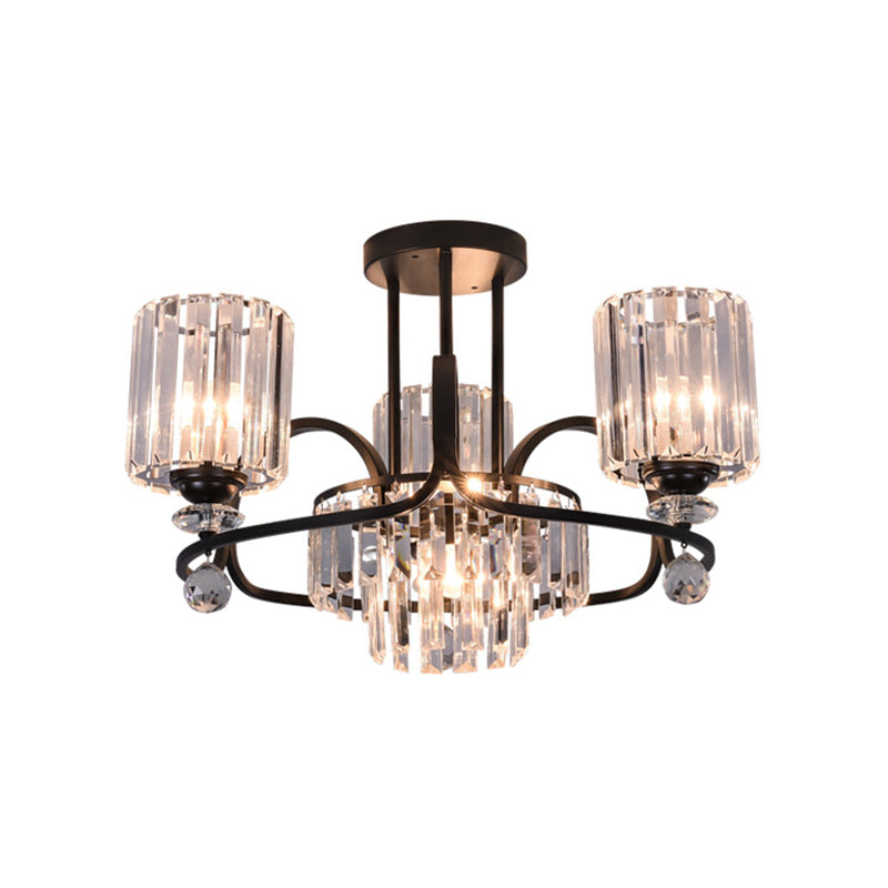 Modern Crystal Prism Chandelier: Cylindrical Suspension Lamp With 4-Bulbs For Drawing Room Ceiling -