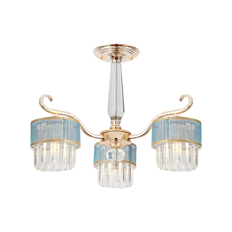 Contemporary Crystal Prisms Gold Cylinder Chandelier - 3 Lights - Pendant Ceiling Fixture