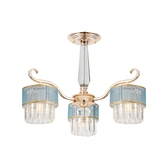 Contemporary Crystal Prisms Gold Cylinder Chandelier - 3 Lights - Pendant Ceiling Fixture