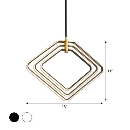 Modern Rhombus Chandelier Lamp - 13"/16" W - LED Ceiling Pendant Light for Dining Room - Black/White