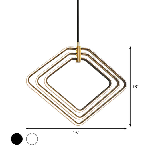 Modern Rhombus Chandelier Lamp - 13"/16" W - LED Ceiling Pendant Light for Dining Room - Black/White