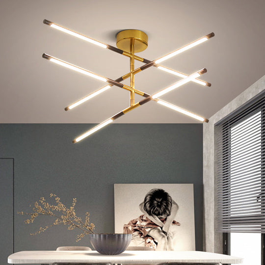 Black & Gold Linear Ceiling Chandelier - Modern Style with 8 Heads