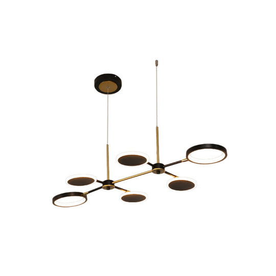 Retro 6-Bulb Black/Gold Island Ceiling Lamp With Metallic Shade - Warm/White Light