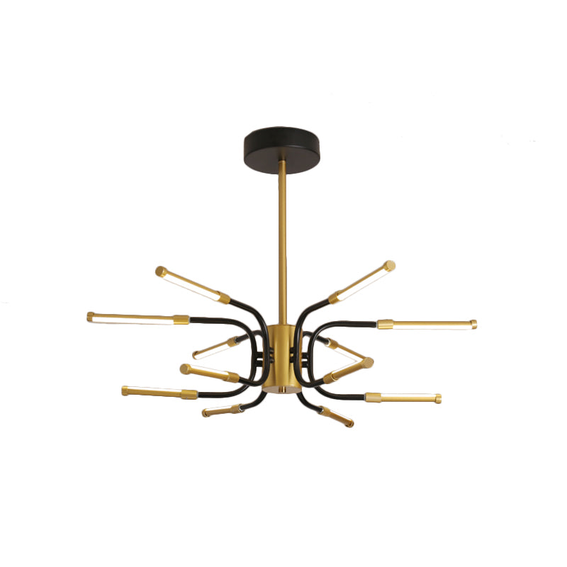 Black-Gold U-Shape Chandelier: Minimalist 12-Head Metallic Ceiling Lamp In Warm/White Light