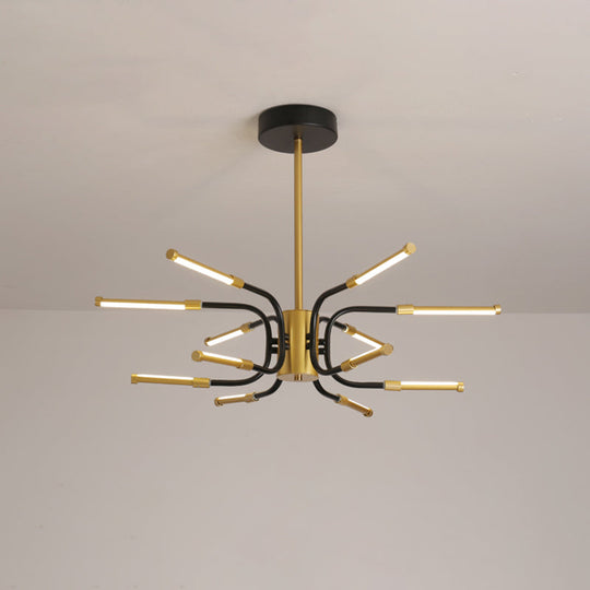 Black-Gold U-Shape Chandelier: Minimalist 12-Head Metallic Ceiling Lamp In Warm/White Light