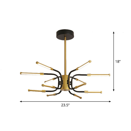 Black-Gold U-Shape Chandelier: Minimalist 12-Head Metallic Ceiling Lamp In Warm/White Light