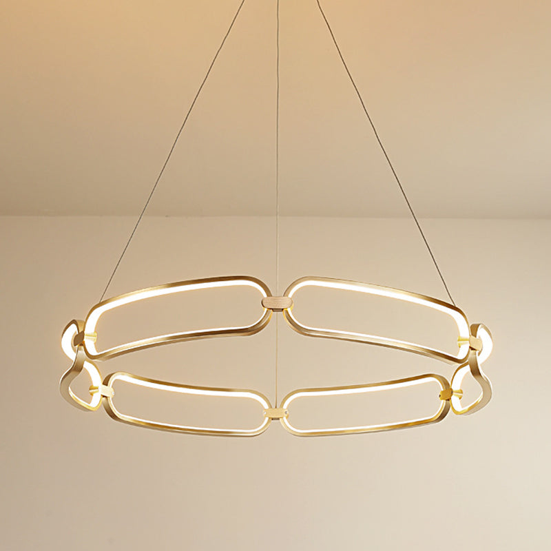 Minimalist Metallic LED Chandelier for Ceiling with Circular Design - Gold Finish, Warm/White Light