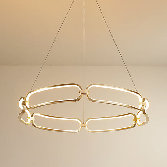 Minimalist Metallic LED Chandelier for Ceiling with Circular Design - Gold Finish, Warm/White Light