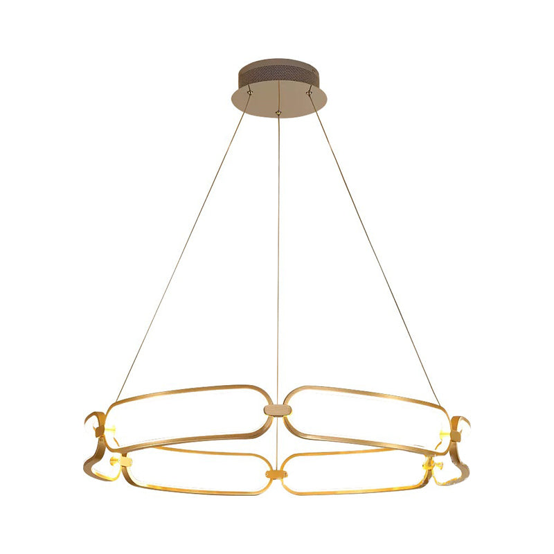 Minimalist Metallic LED Chandelier for Ceiling with Circular Design - Gold Finish, Warm/White Light