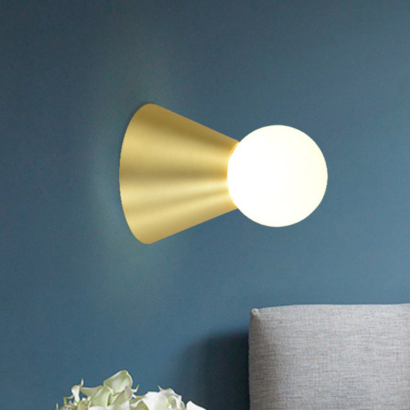 Metal Conical Sconce Wall Light - Modern Golden Lamp With Frosted Glass Shade