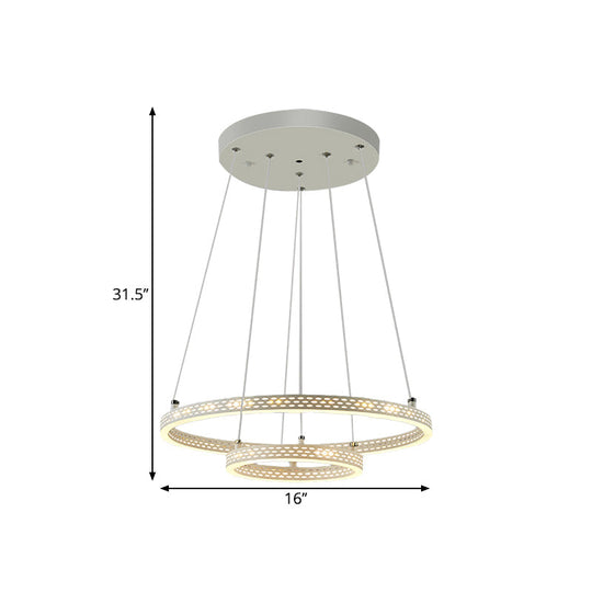 Minimalist 2-Tier Pendant Chandelier With Led Down Lighting In White