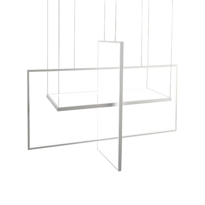 Modern LED Chandelier: Metal Rectangle Frames, Black/White Suspension, Warm/White Light