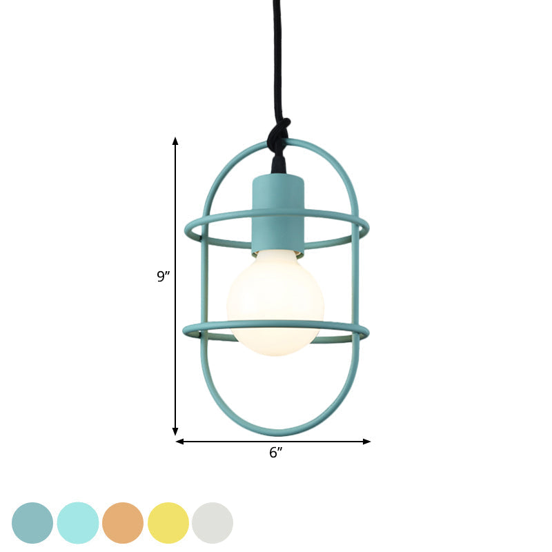 Minimalist Ceiling Pendant Light With Metal Capsule Frame Shade - White/Pink/Yellow