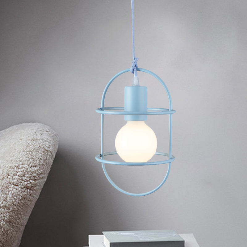 Minimalist Ceiling Pendant Light With Metal Capsule Frame Shade - White/Pink/Yellow Blue