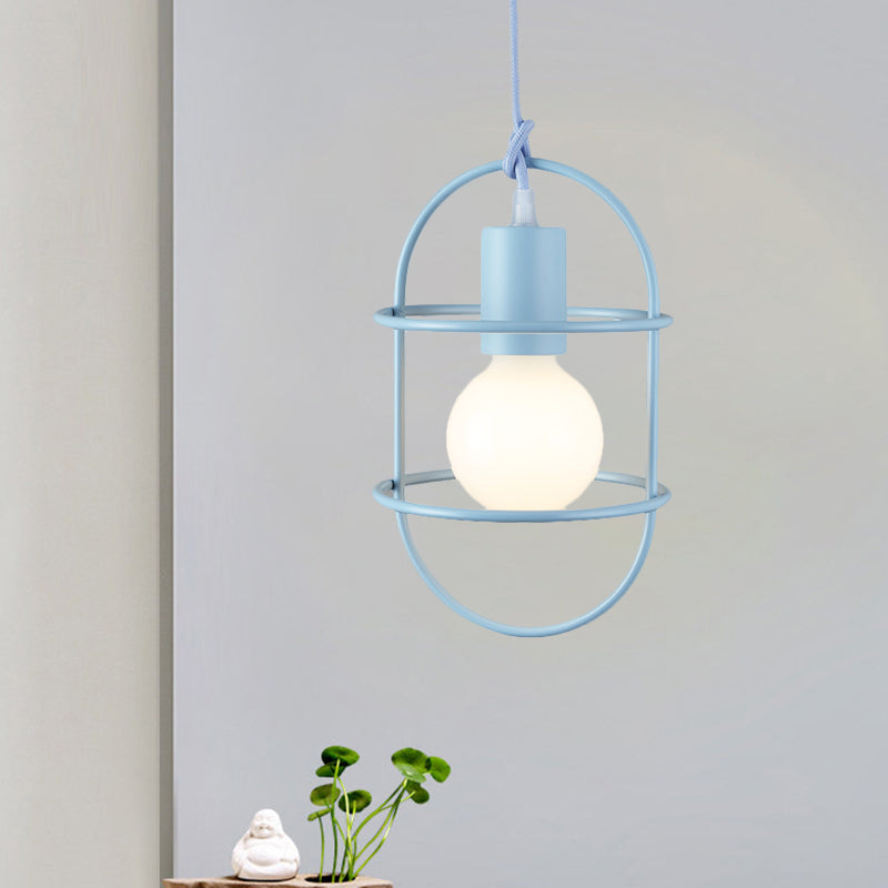 Minimalist Ceiling Pendant Light With Metal Capsule Frame Shade - White/Pink/Yellow