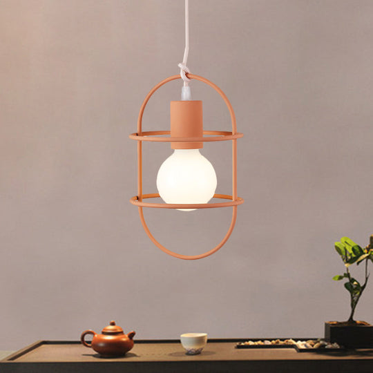 Minimalist Ceiling Pendant Light With Metal Capsule Frame Shade - White/Pink/Yellow