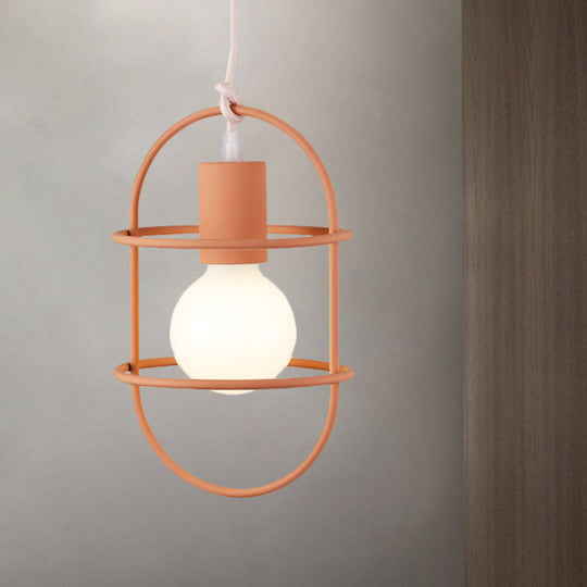 Minimalist Ceiling Pendant Light With Metal Capsule Frame Shade - White/Pink/Yellow