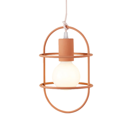 Minimalist Ceiling Pendant Light With Metal Capsule Frame Shade - White/Pink/Yellow